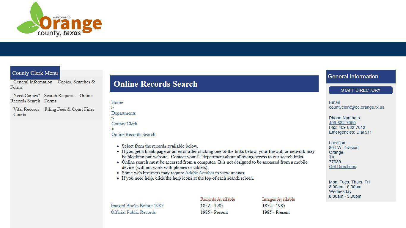 Welcome to the Official Website of Orange County, Texas - Online Records Search