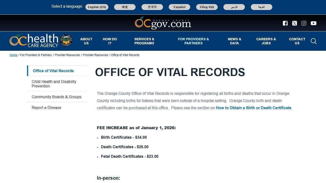 Office of Vital Records | Orange County California - Health Care Agency